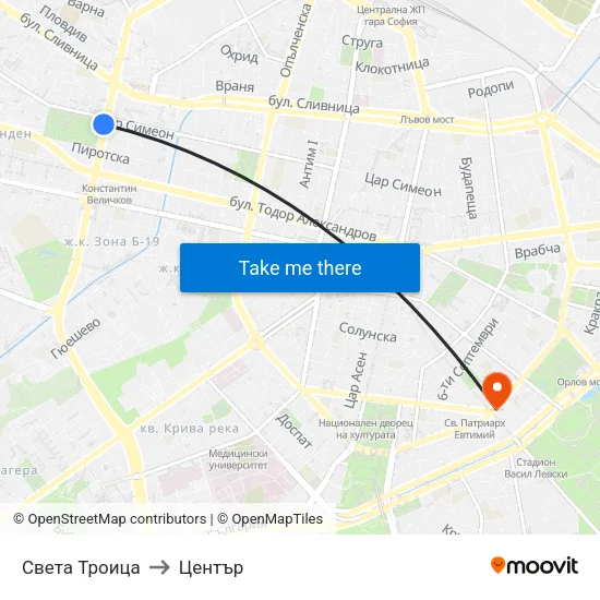 Света Троица to Център map