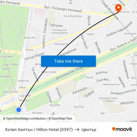 Хотел Хилтън / Hilton Hotel (0397) to Център map