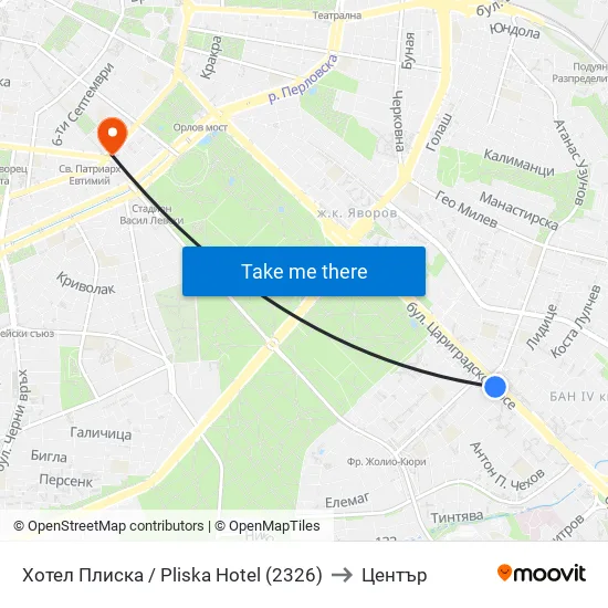 Хотел Плиска / Pliska Hotel (2326) to Център map