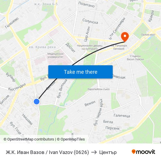 Ж.К. Иван Вазов / Ivan Vazov (0626) to Център map