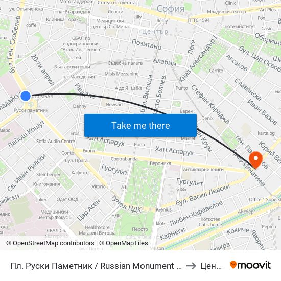 Пл. Руски Паметник / Russian Monument Sq. (1295) to Център map