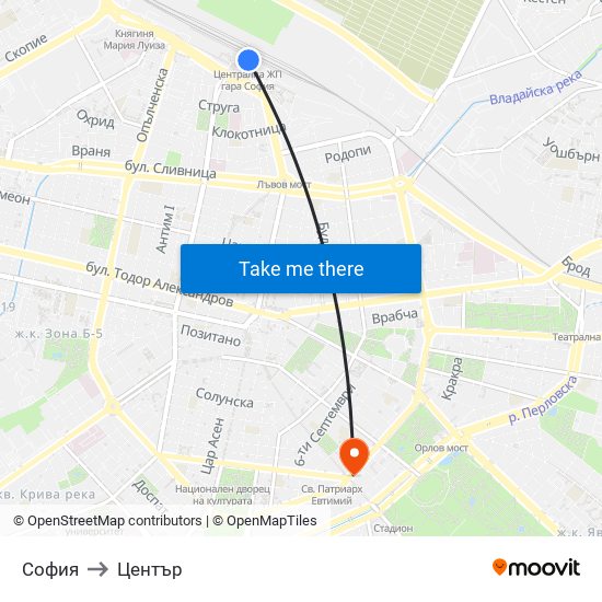 София to Център map