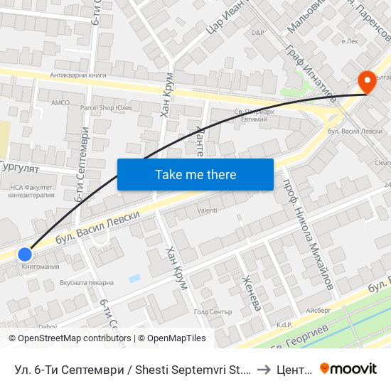 Ул. 6-Ти Септември / Shesti Septemvri St. (1806) to Център map
