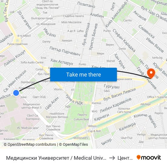 Медицински Университет / Medical University to Център map