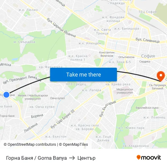 Горна Баня / Gorna Banya to Център map