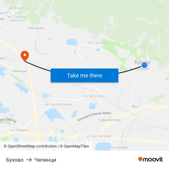 Бухово to Чепинци map