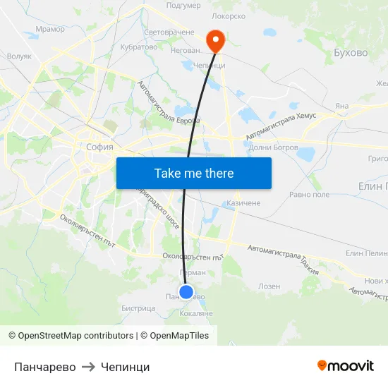 Панчарево to Чепинци map