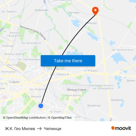 Ж.К. Гео Милев to Чепинци map