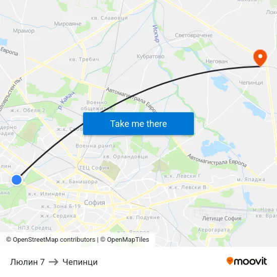 Люлин 7 to Чепинци map