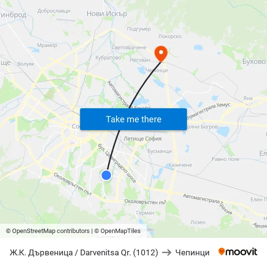 Ж.К. Дървеница / Darvenitsa Qr. (1012) to Чепинци map