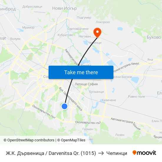Ж.К. Дървеница / Darvenitsa Qr. (1015) to Чепинци map