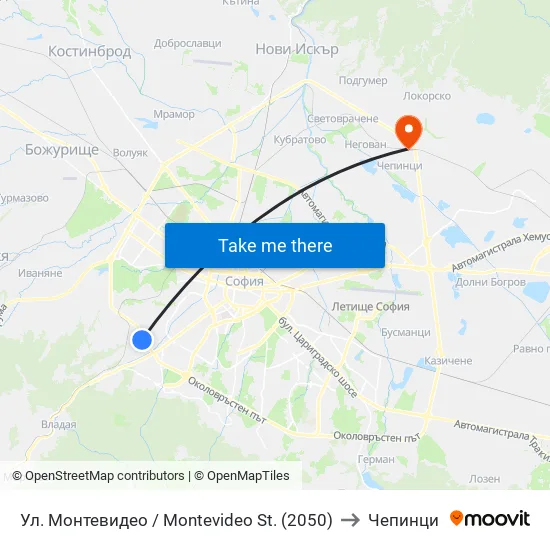 Ул. Монтевидео / Montevideo St. (2050) to Чепинци map