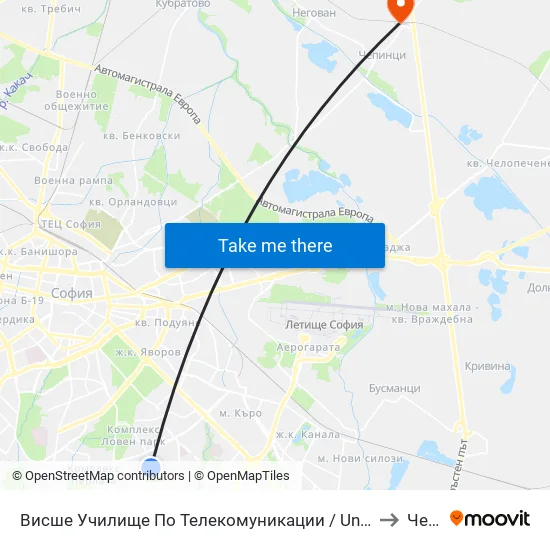Висше Училище По Телекомуникации / University Of Telecommunications And Post (1396) to Чепинци map