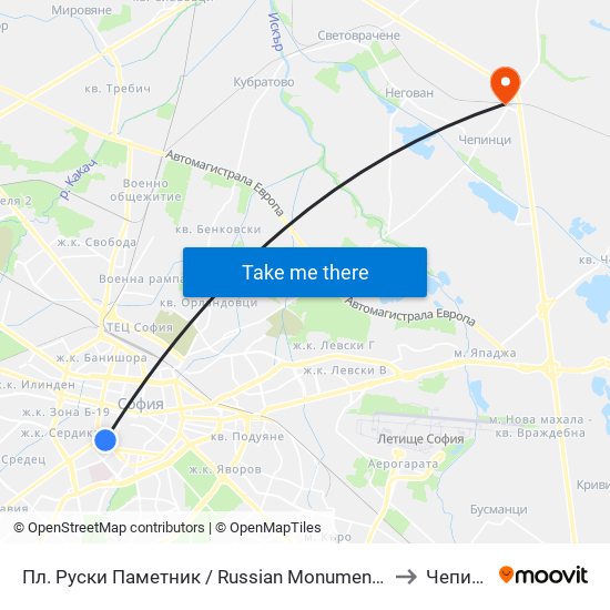 Пл. Руски Паметник / Russian Monument Sq. (1296) to Чепинци map