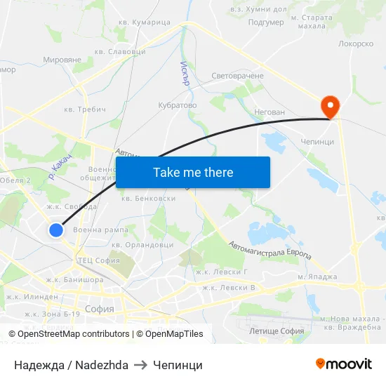 Надежда / Nadezhda to Чепинци map