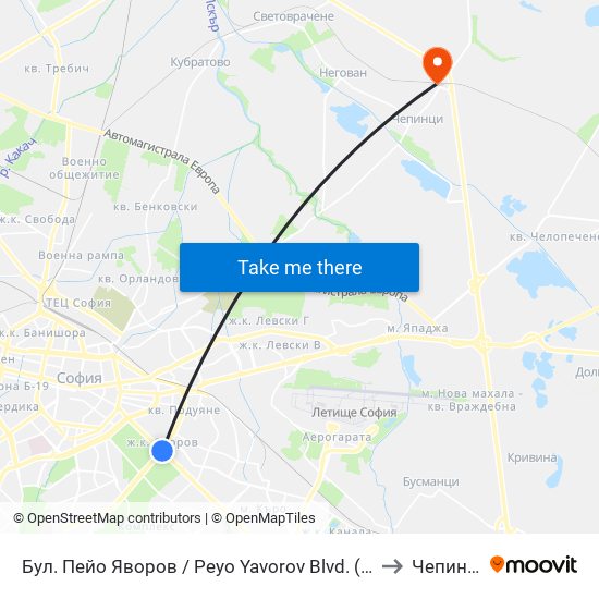 Бул. Пейо Яворов / Peyo Yavorov Blvd. (0073) to Чепинци map
