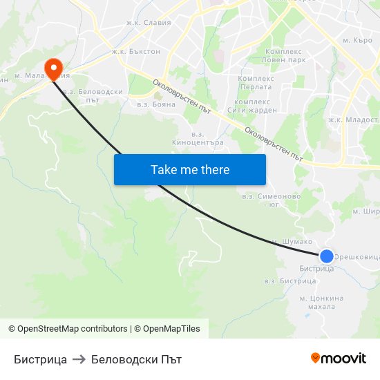 Бистрица to Беловодски Път map