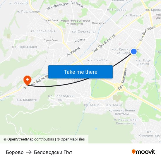 Борово to Беловодски Път map
