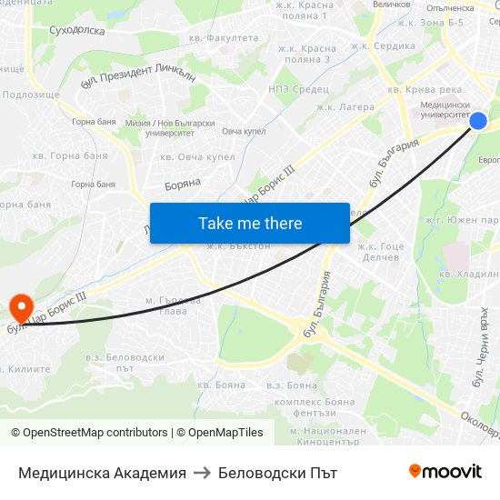 Медицинска Академия to Беловодски Път map