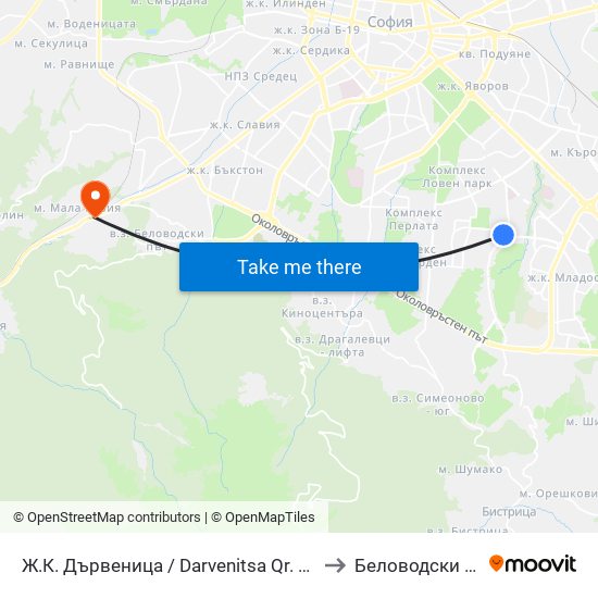 Ж.К. Дървеница / Darvenitsa Qr. (1012) to Беловодски Път map