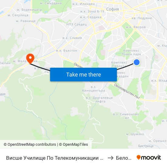 Висше Училище По Телекомуникации / University Of Telecommunications And Post (1396) to Беловодски Път map