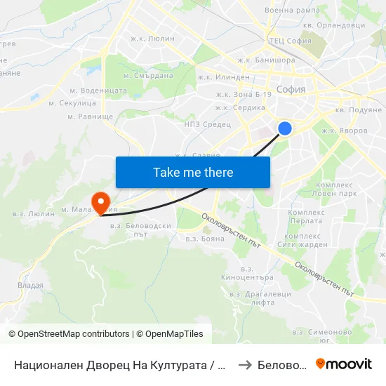 Ⓜ️ Национален Дворец На Културата / National Palace Of Culture (1139) to Беловодски Път map