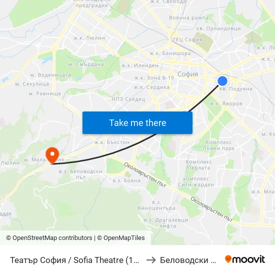 Театър София / Sofia Theatre (1727) to Беловодски Път map