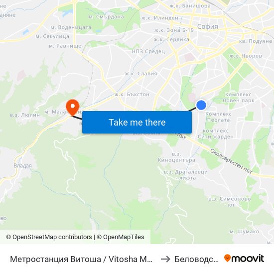 Метростанция Витоша / Vitosha Metro Station (0909) to Беловодски Път map