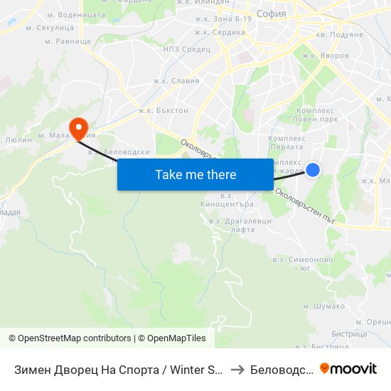 Зимен Дворец На Спорта / Winter Sports Palace (0742) to Беловодски Път map