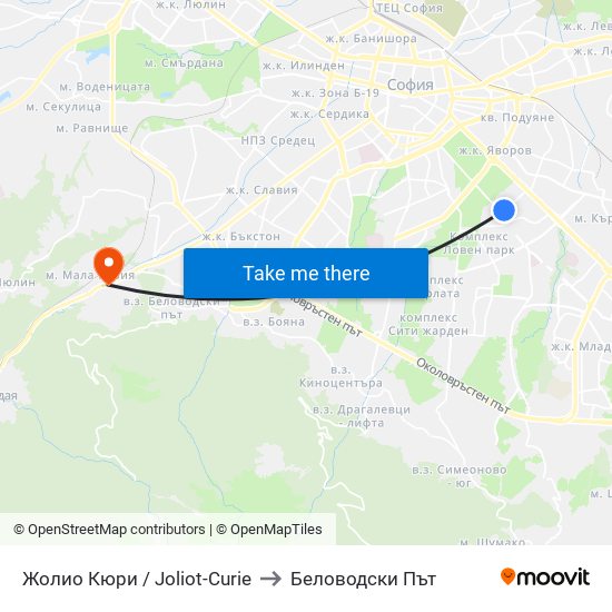 Жолио Кюри / Joliot-Curie to Беловодски Път map