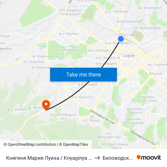 Княгиня Мария Луиза / Knyaginya Maria Luiza to Беловодски Път map