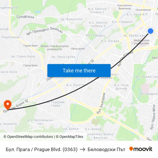 Бул. Прага / Prague Blvd. (0363) to Беловодски Път map