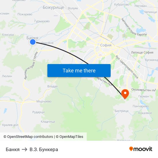 Банкя to В.З. Бункера map
