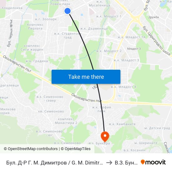 Бул. Д-Р Г. М. Димитров / G. M. Dimitrov Blvd. (0317) to В.З. Бункера map