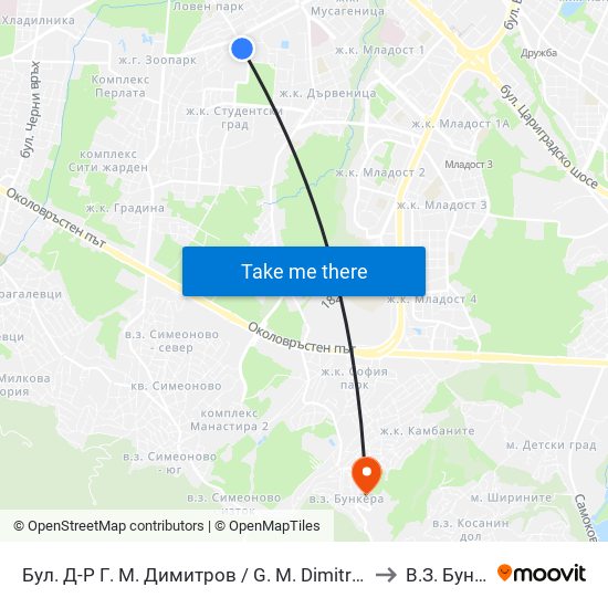 Бул. Д-Р Г. М. Димитров / G. M. Dimitrov Blvd. (0318) to В.З. Бункера map