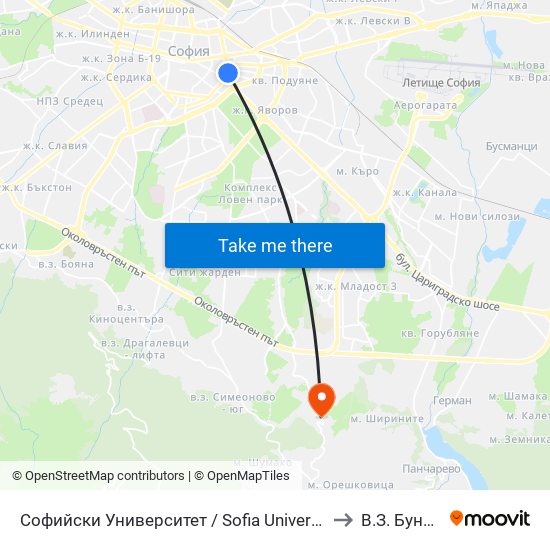 Софийски Университет / Sofia University (1697) to В.З. Бункера map
