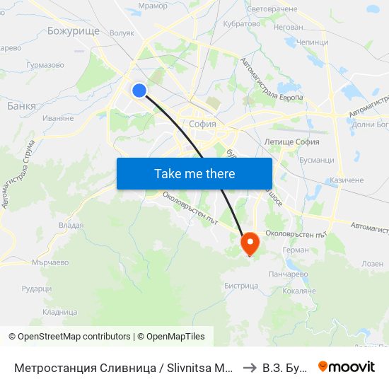 Метростанция Сливница / Slivnitsa Metro Station (1063) to В.З. Бункера map