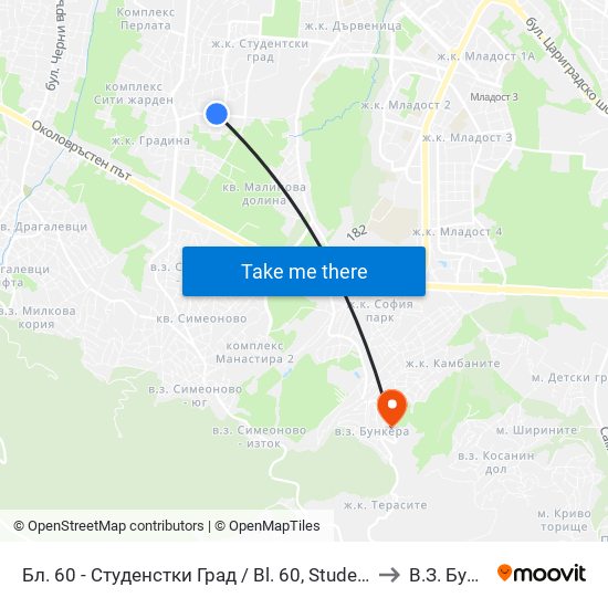 Бл. 60 - Студенстки Град / Bl. 60, Students' Town (2507) to В.З. Бункера map