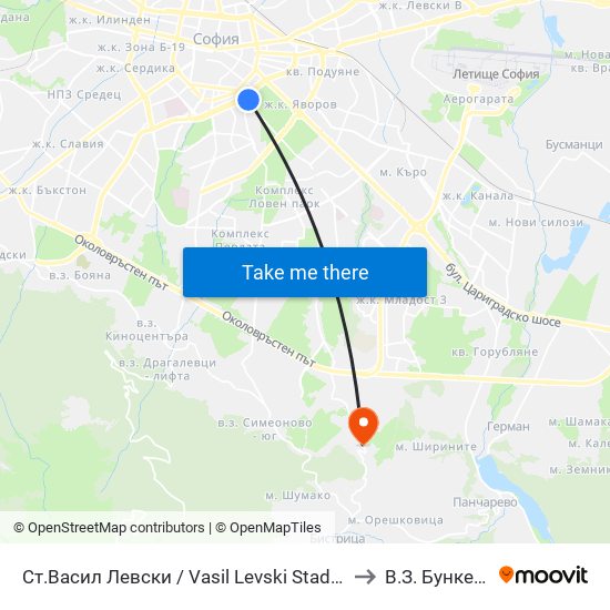 Ст.Васил Левски / Vasil Levski Stadium to В.З. Бункера map