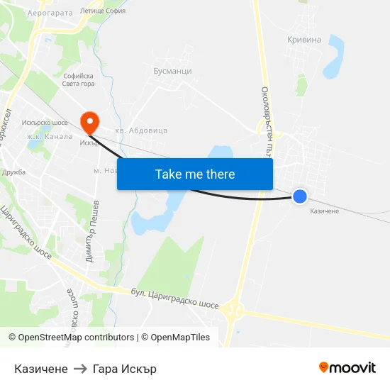 Казичене to Гара Искър map