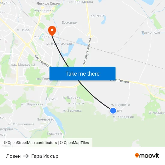 Лозен to Гара Искър map
