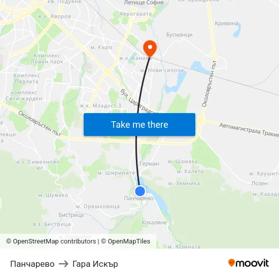 Панчарево to Гара Искър map