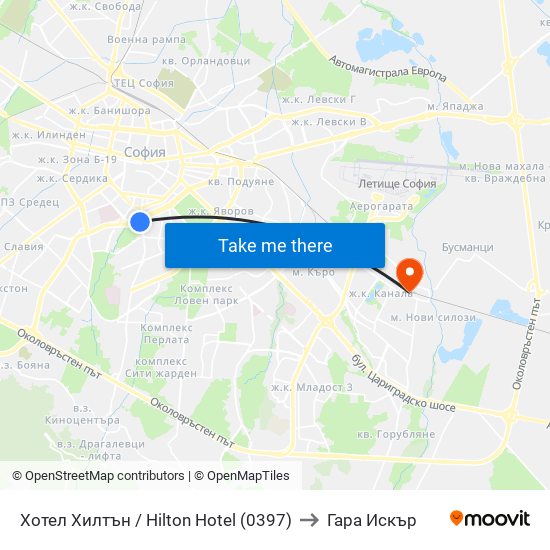 Хотел Хилтън / Hilton Hotel (0397) to Гара Искър map