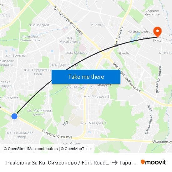 Разклона За Кв. Симеоново / Fork Road To Simeonovo Qr. (1459) to Гара Искър map