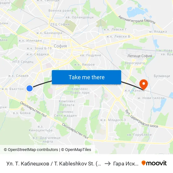 Ул. Т. Каблешков / T. Kableshkov St. (2213) to Гара Искър map
