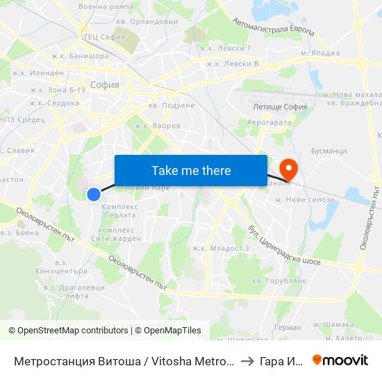 Метростанция Витоша / Vitosha Metro Station (2654) to Гара Искър map