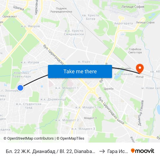 Бл. 22 Ж.К. Дианабад / Bl. 22, Dianabad Qr. (0124) to Гара Искър map