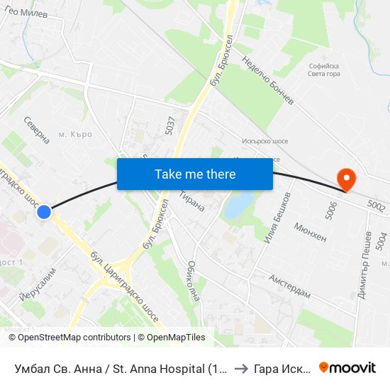 Умбал Св. Анна / St. Anna Hospital (1194) to Гара Искър map