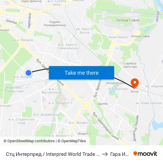 Стц Интерпред / Interpred World Trade Centre (1109) to Гара Искър map