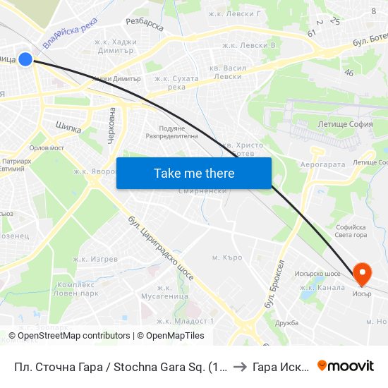 Пл. Сточна Гара / Stochna Gara Sq. (1311) to Гара Искър map